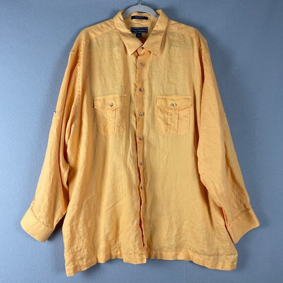 Paul Fredrick Linen Shirt Mens 3XL Orange Roll Tab Long Sleeve Button Up Relaxed - Picture 1 of 14